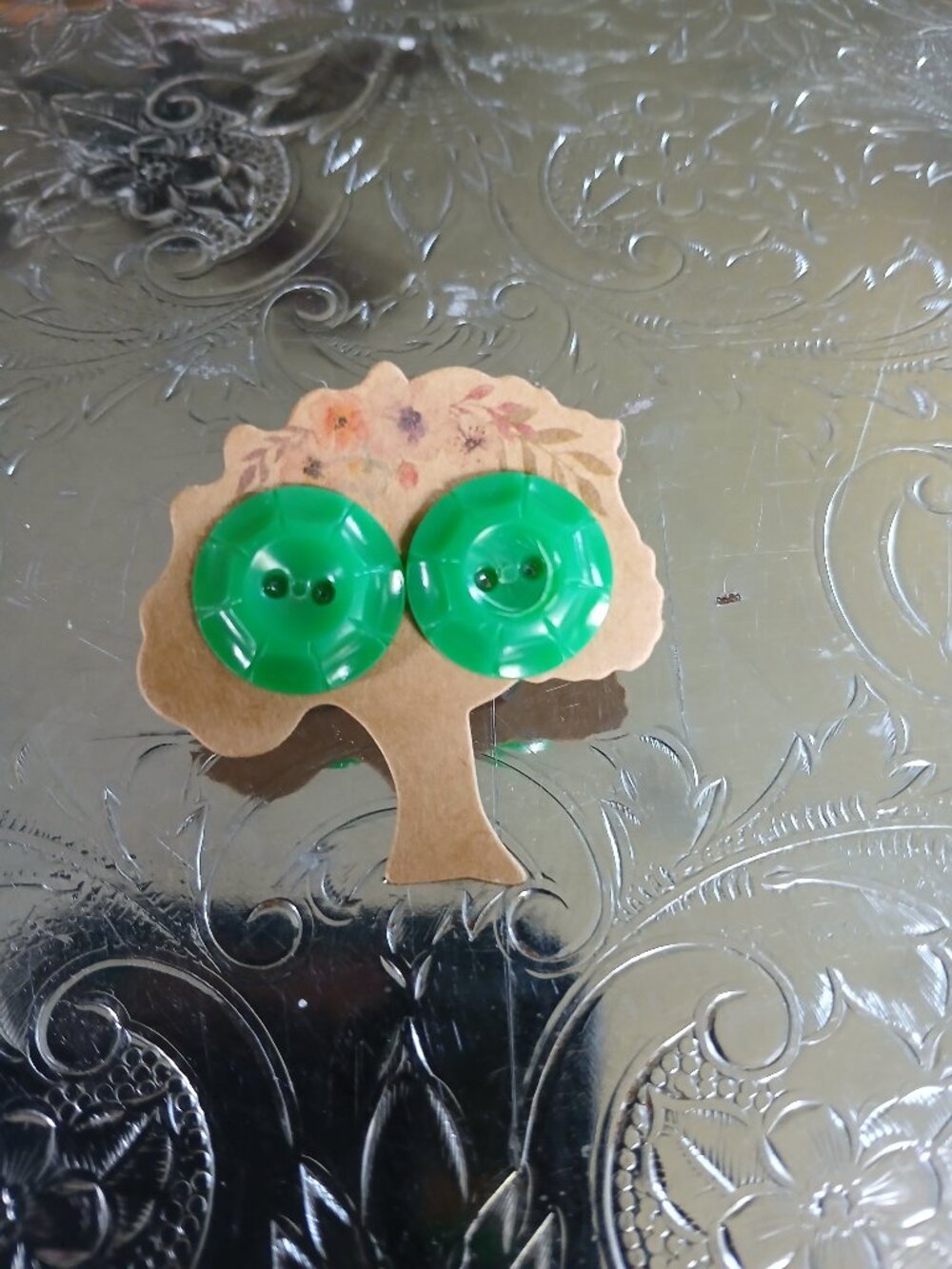 Green Vintage Button Earrings